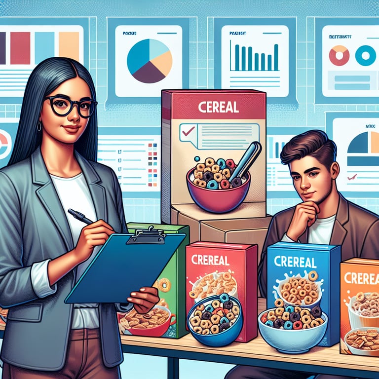 Illustration showing the process of crafting cereal survey questions for valuable insights.