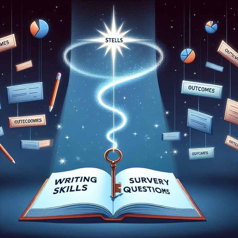 Illustration demonstrating the impact of Writing Skills survey questions on improving outcomes.