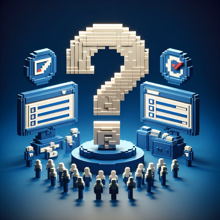 Artistic 3D voxel model illustrating social media poll with yes/no choices