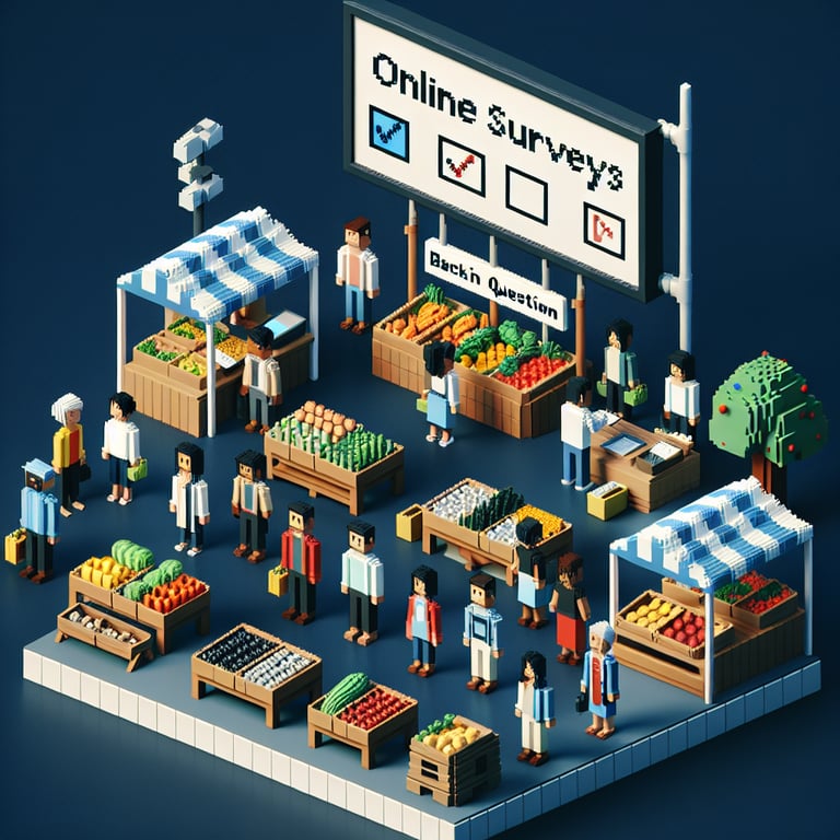 3D voxel art of an engaging farmers market feedback survey