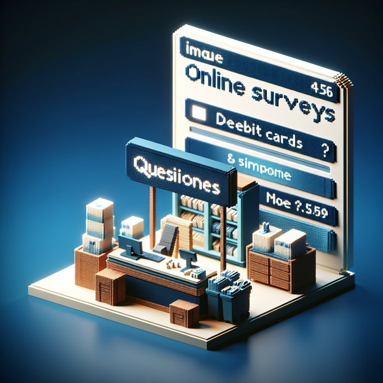 Artistic 3D voxel scene of a debit card usage poll