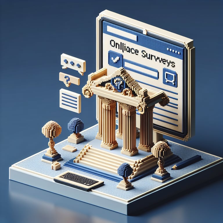 Artistic 3D voxel depicting evaluation survey sample to gauge impact