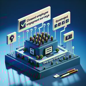 3D voxel art depicting online surveys, symbolizing close ended employee engagement surveys.