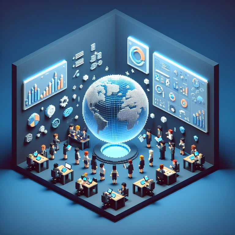 3D Voxel Insight Engine: Illustration of key unlocking potential, symbolizing the right Employee Training survey questions.