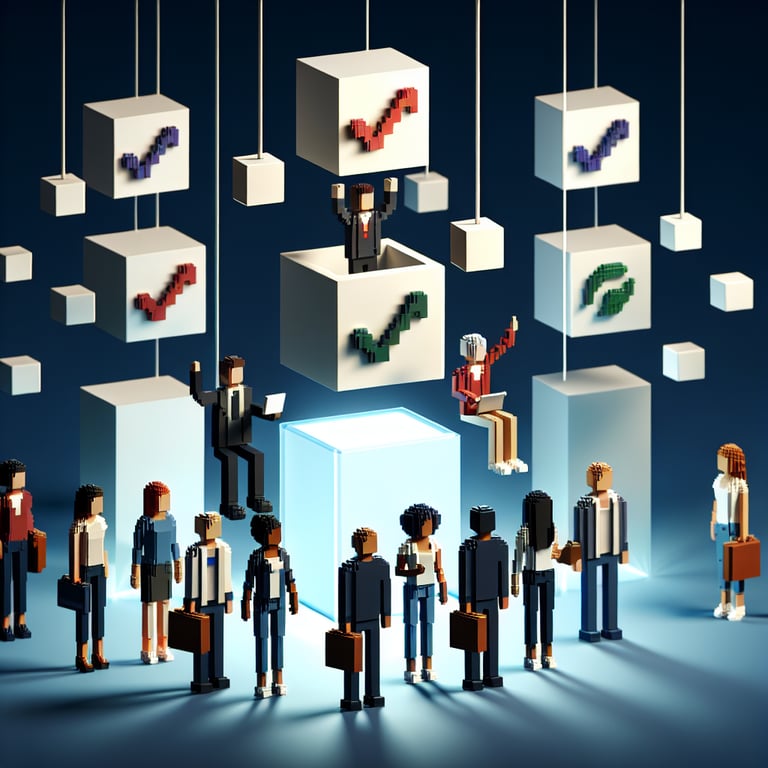 3D voxel art showcasing customer query frameworks for product insights