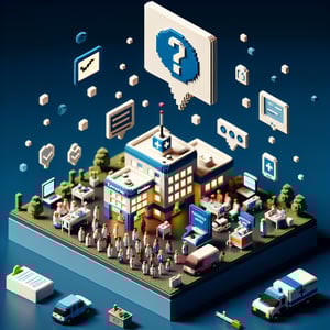 3D voxel art of online surveys symbolizing emergency department patient satisfaction.