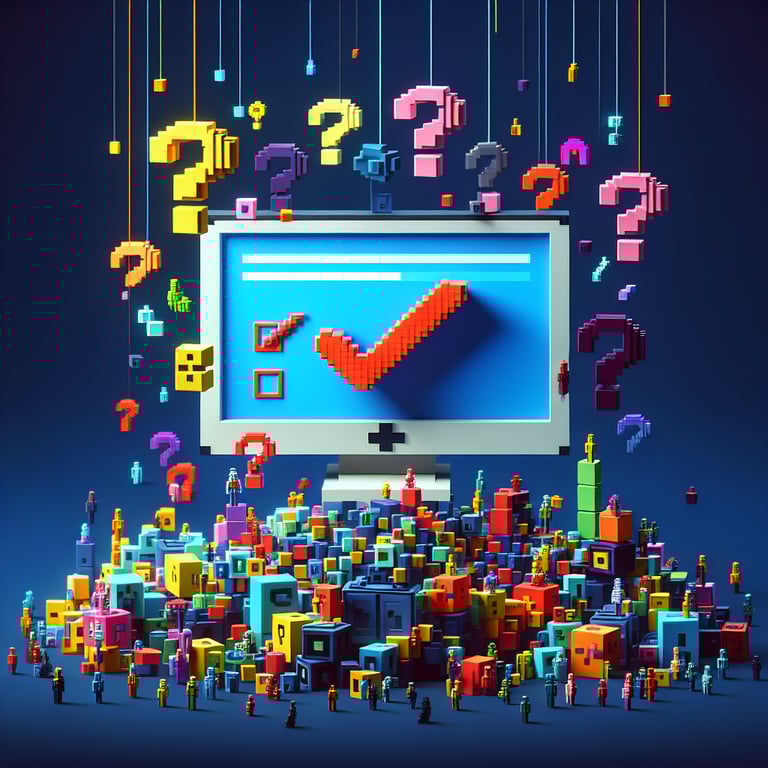 Artistic 3D voxel of vaccine vial and survey checklist