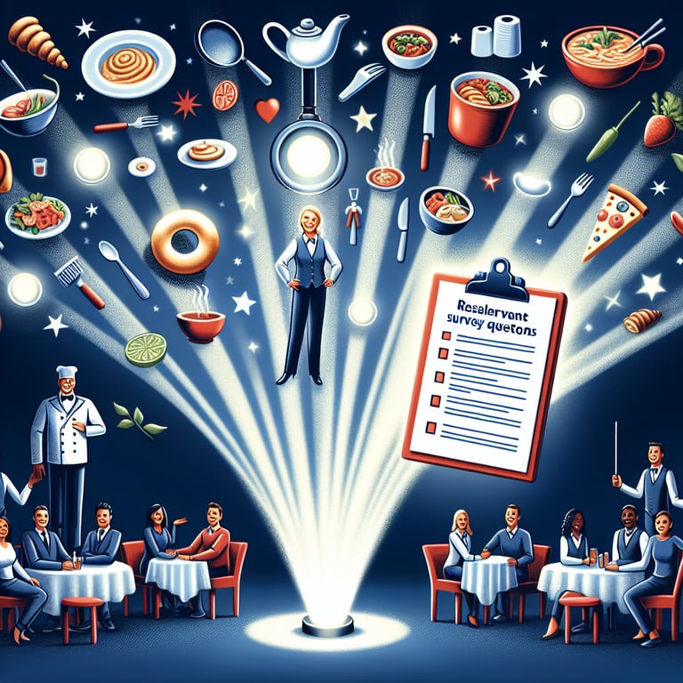 Illustration highlighting relevant topics for Restaurant Survey survey questions.