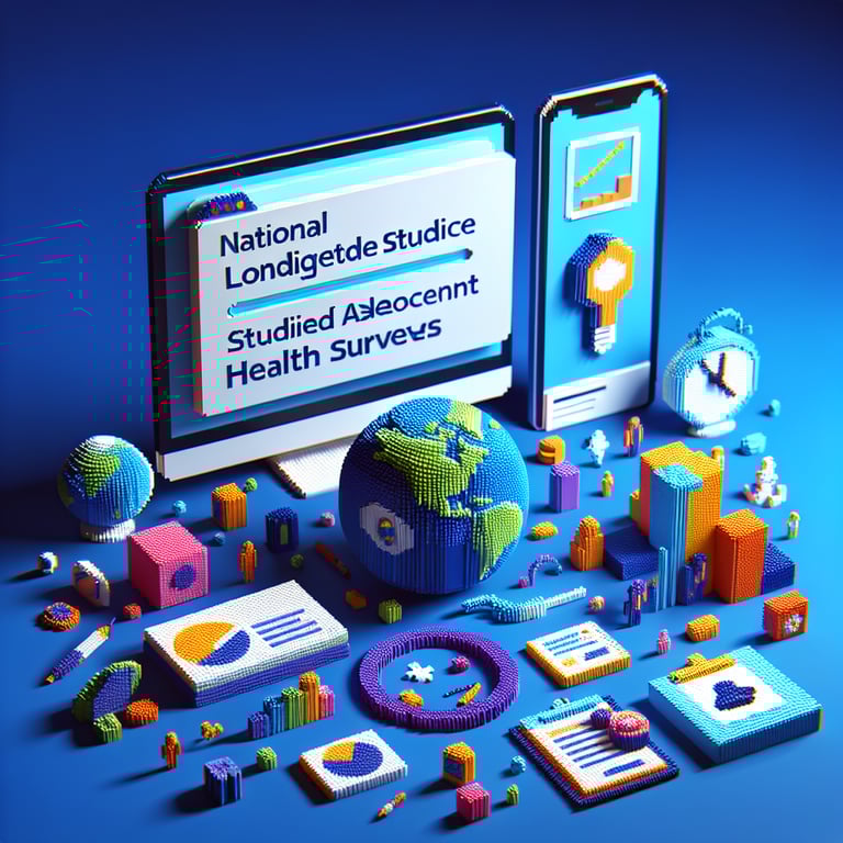 3D voxel art depicting online surveys, symbolizing national longitudinal study of adolescent health.