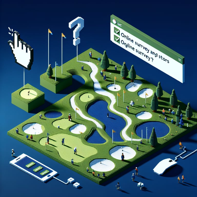 Artistic 3D voxel art of a golf course survey interface