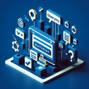 3D voxel art depicting online surveys, symbolizing internet access survey questions.