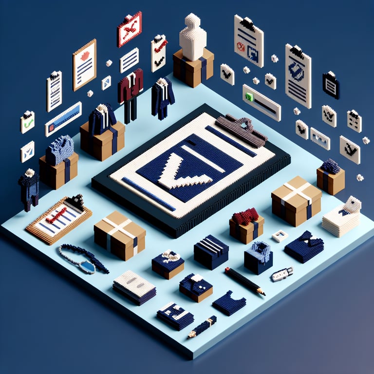 Artistic 3D voxel rendering of a digital dress code survey interface