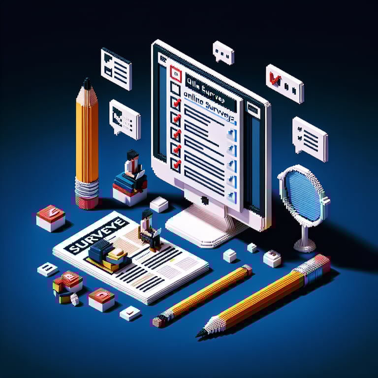 Artistic 3D voxel depiction of survey interface for magazine engagement