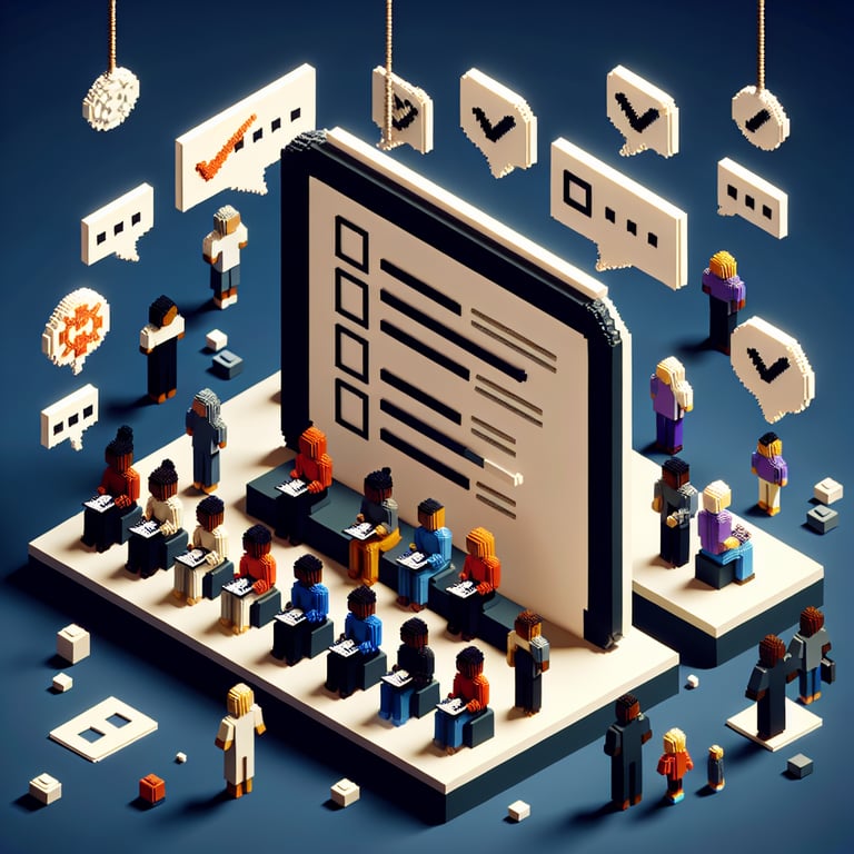 3D voxel art representing a survey on racial discrimination examples