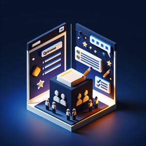 3D voxel art depicting online race/ethnicity survey concept on a dark blue background.