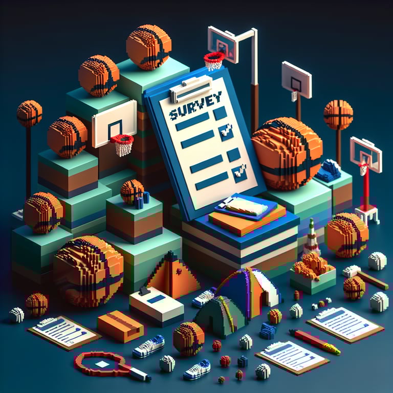 Artistic 3D voxel rendering of basketball camp survey interface