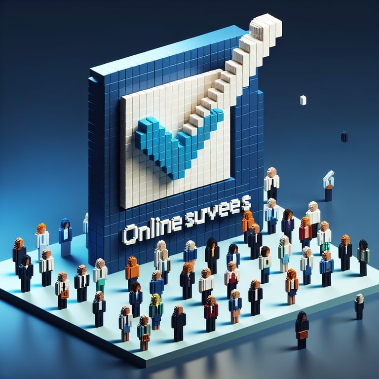 Stylized 3D voxel of HR questionnaire and analytics process