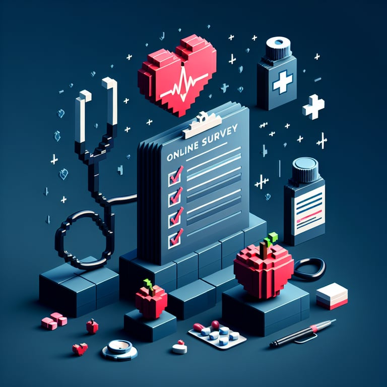 Creative 3D voxel illustrating a health benefits feedback form