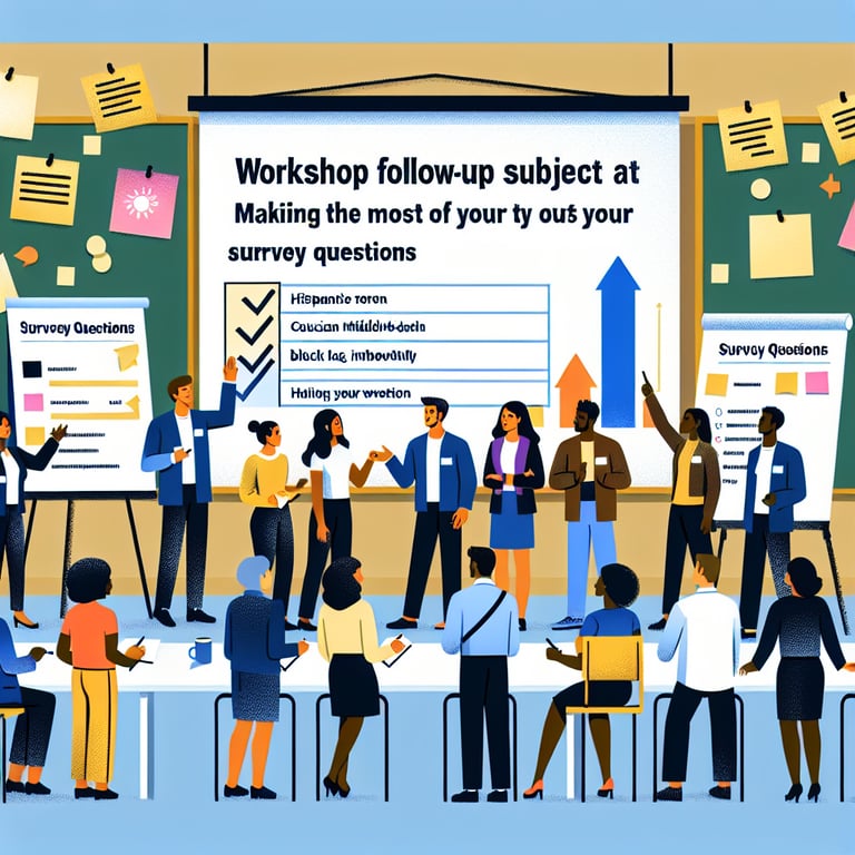 Illustration depicting effective Workshop Follow Up survey questions for maximum response.