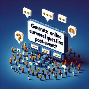 3D voxel art depicting online surveys and questions on a dark blue background, ideal for post-event survey topics.