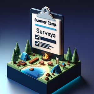 3D voxel art depicting online surveys, symbolizing end of summer camp survey questions.
