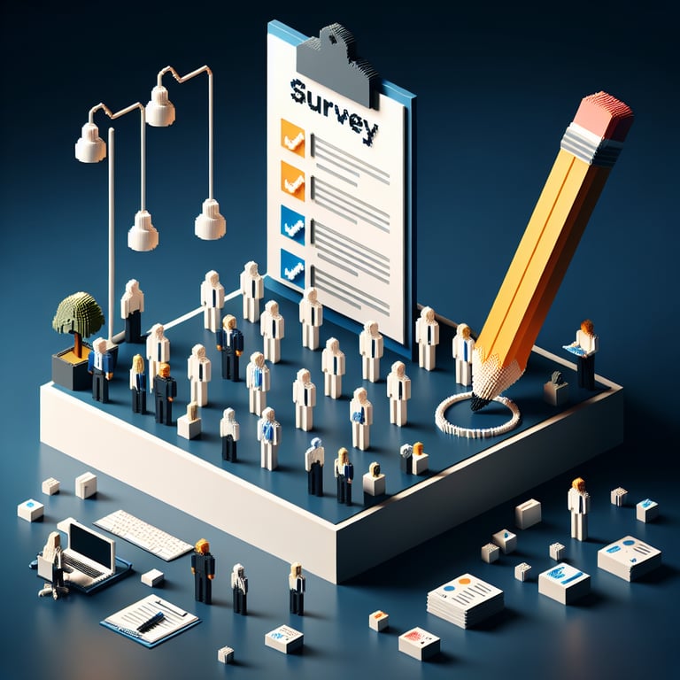 Artistic 3D voxel art of employee feedback environment survey