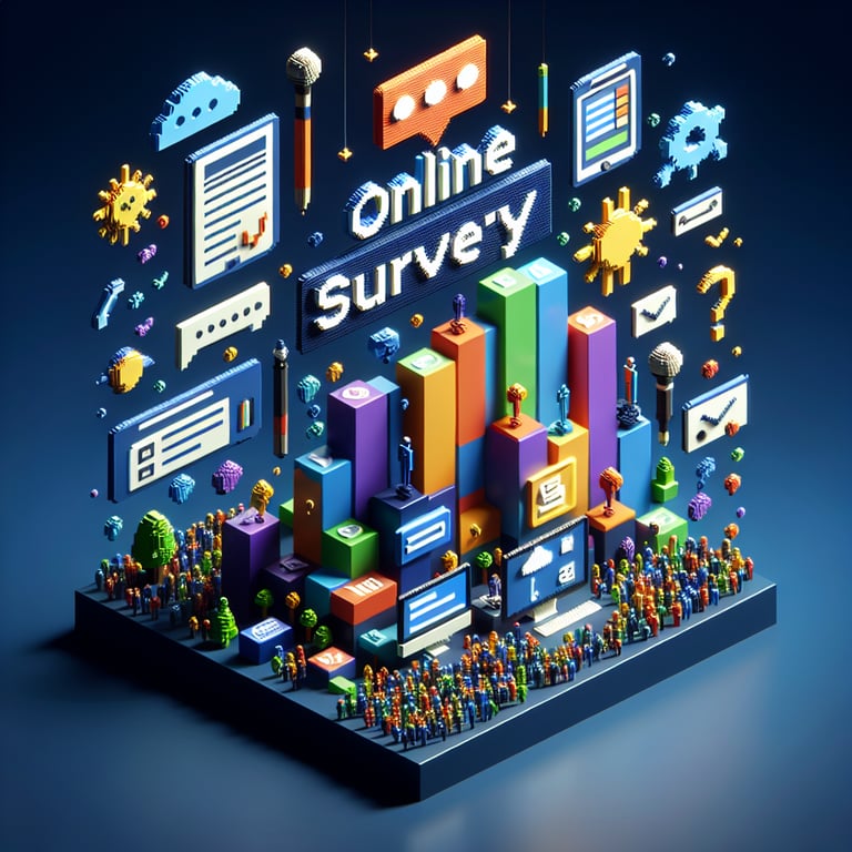 Creative 3D voxel representing survey questions for social networks