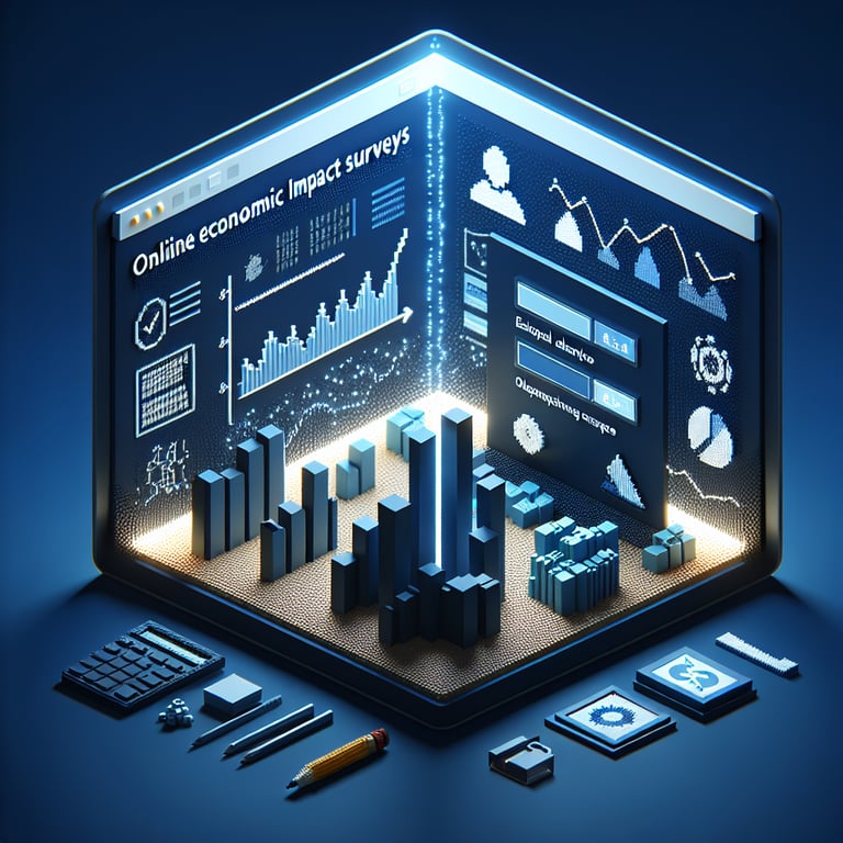 3D voxel art representing a digital economic effect survey analysis