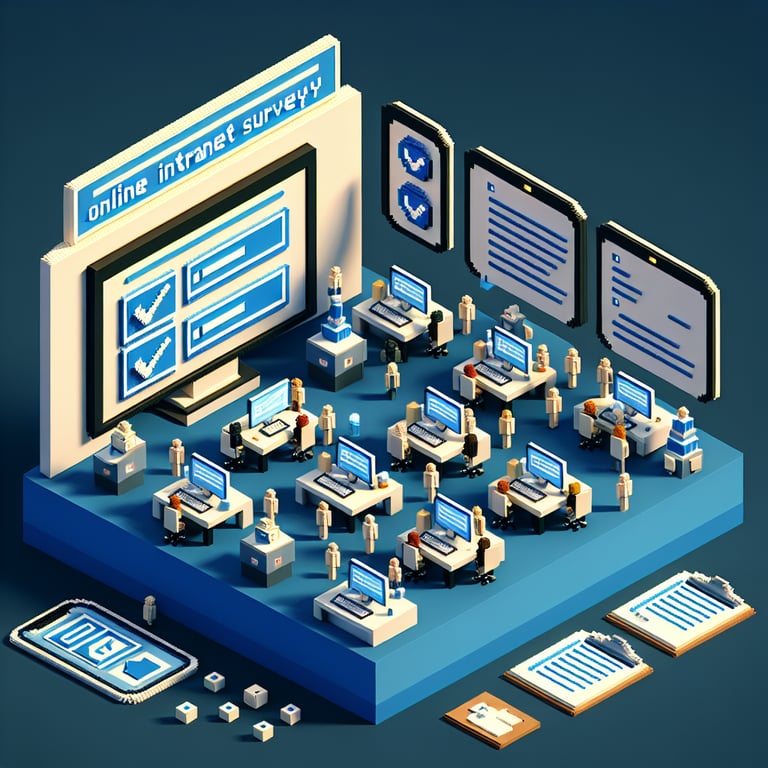 Artistic 3D voxel of dynamic intranet survey questions interface