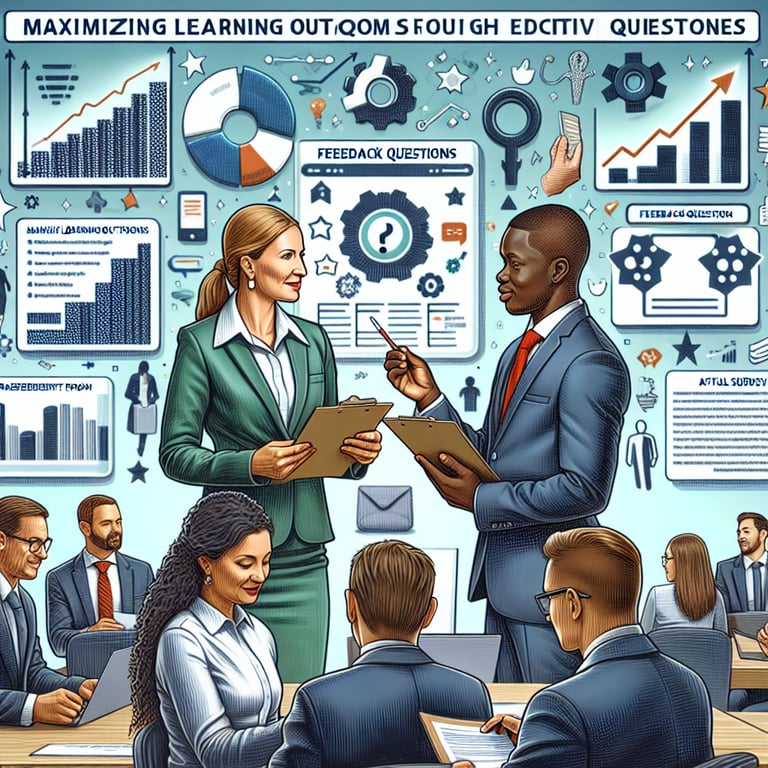 Illustration showcasing maximization of learning outcomes through effective Training Course Feedback survey questions.