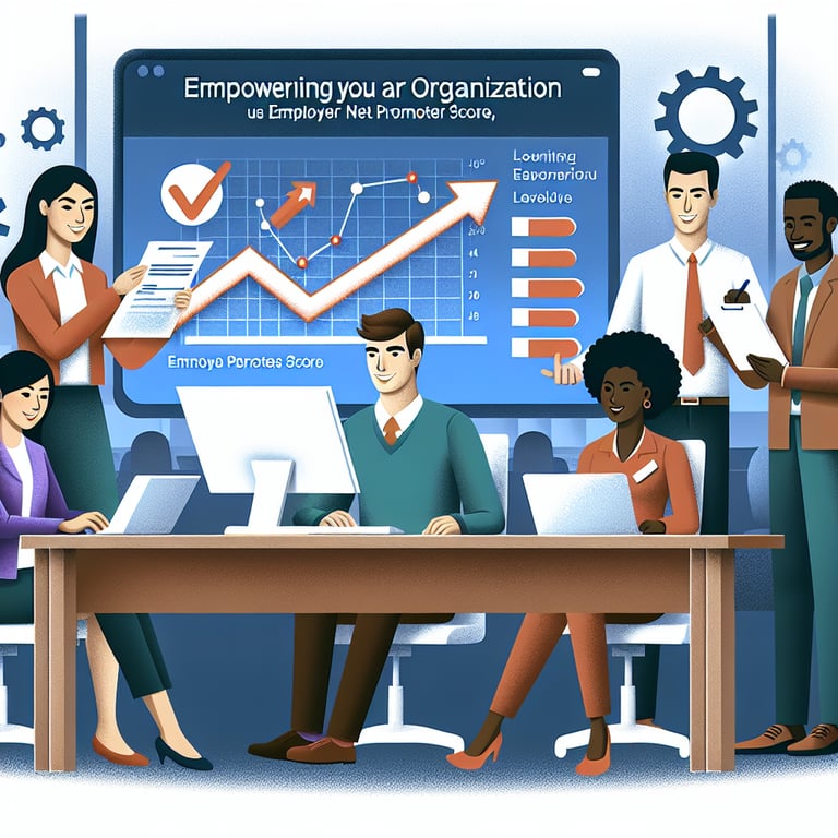 Illustration showcasing the concept of empowering an organization with eNPS survey questions.