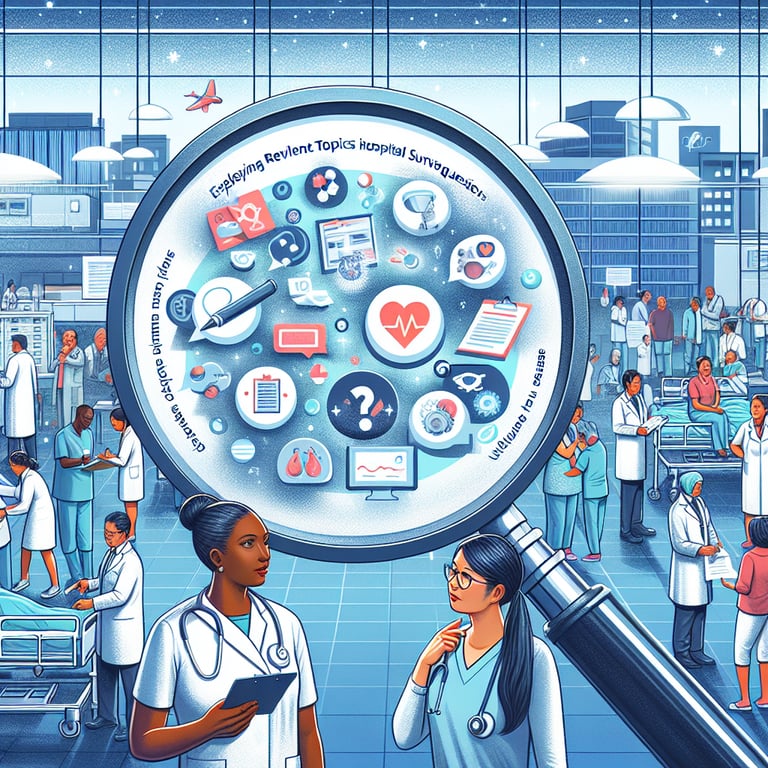 Illustration representing the exploration of relevant topics in hospital survey questions.