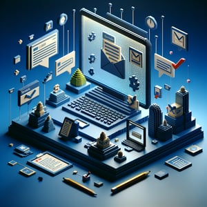 3D voxel art depicting online surveys related to distance learning for middle school students.