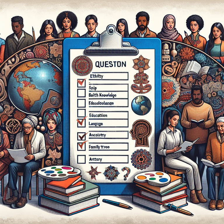 Illustration depicting topics for a Cultural Identity survey questions