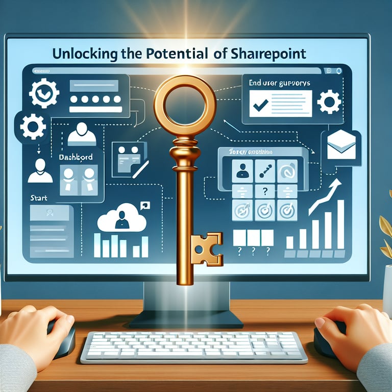 Illustration showcasing potential SharePoint End User survey questions to unlock maximum utility.