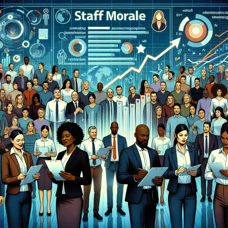 Illustration of emerging trends in staff morale and their impact on workplace via survey questions.