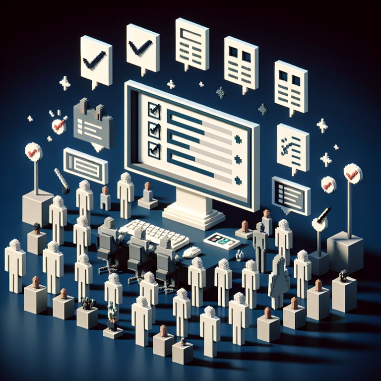 Artistic 3D voxel illustration of employee responses in a supervisor survey