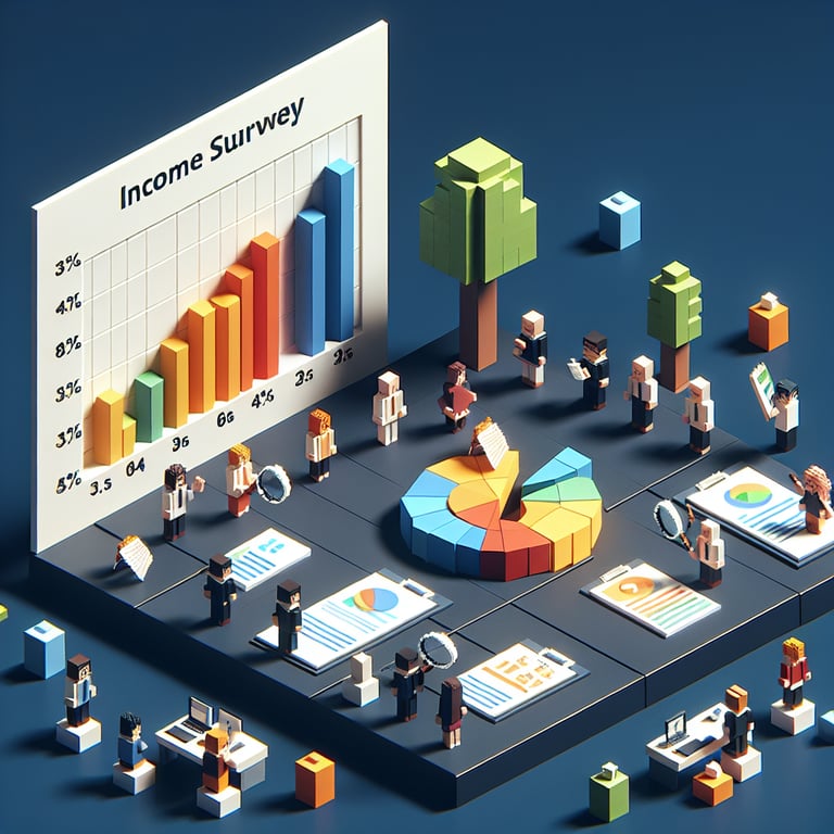 Illustration highlighting the craft of creating Income Survey questions for economic inequality insights.