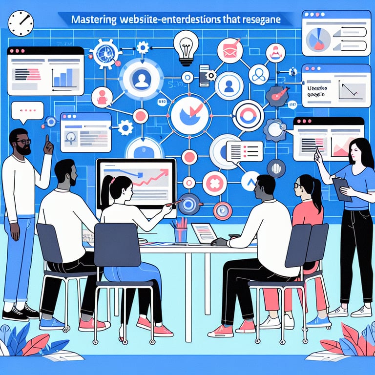 Illustration depicting user-centered questions for mastering website redesign user survey