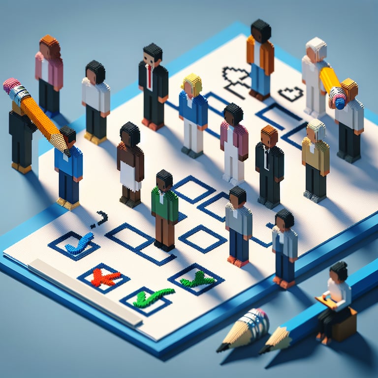 3D voxel art rendering of racial bias survey questions in a digital framework