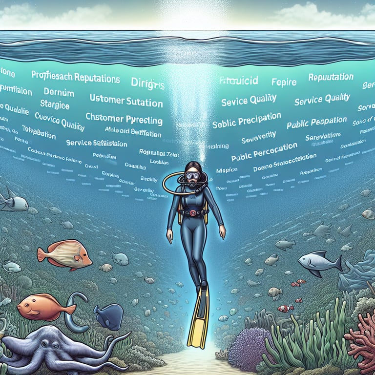 Illustration depicting a deep dive into various Reputation survey questions.