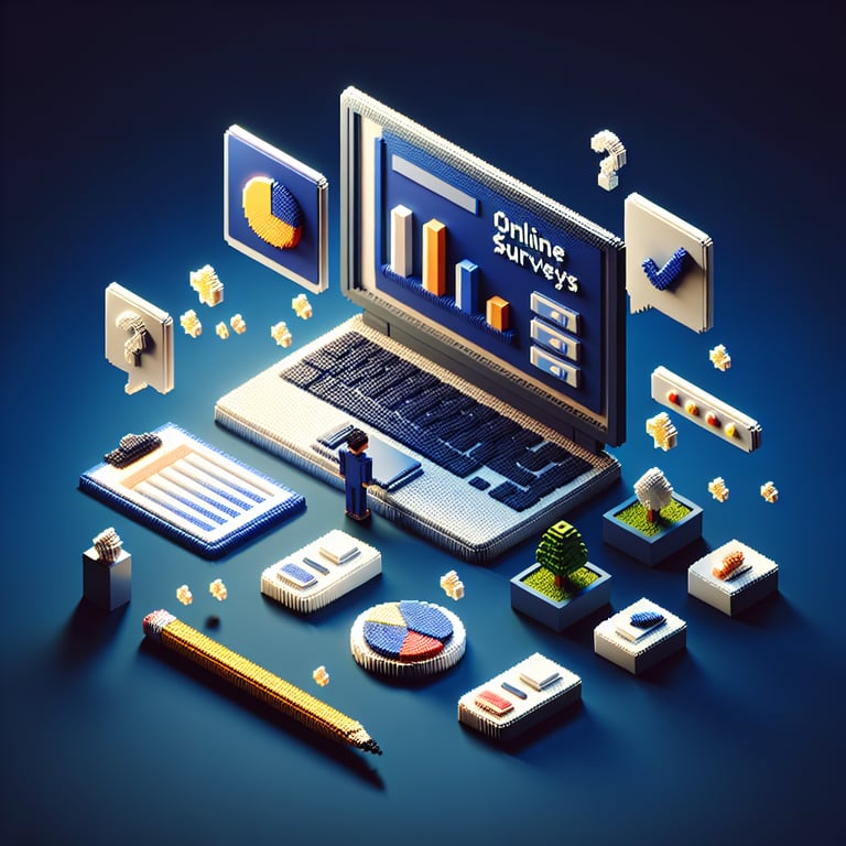 Stylized 3D voxel art representing advertising campaign survey insights