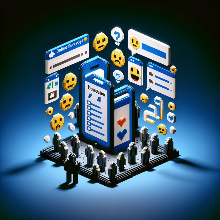 Artistic 3D voxel depiction of online depression assessment tool.