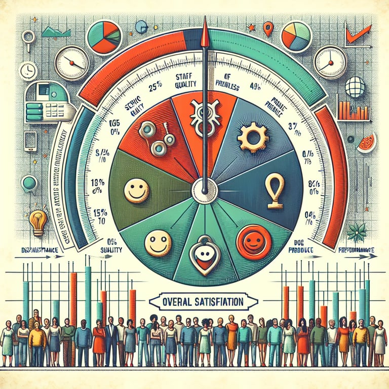 Illustration representing trends and topics in Overall Satisfaction survey questions.