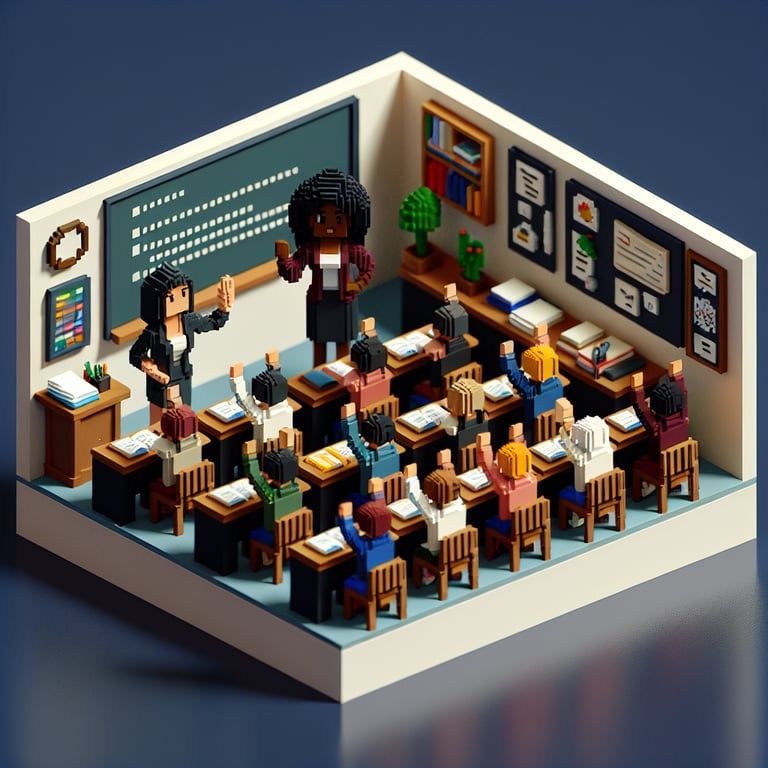 Artistic 3D voxel illustrating interactive face-to-face learning survey