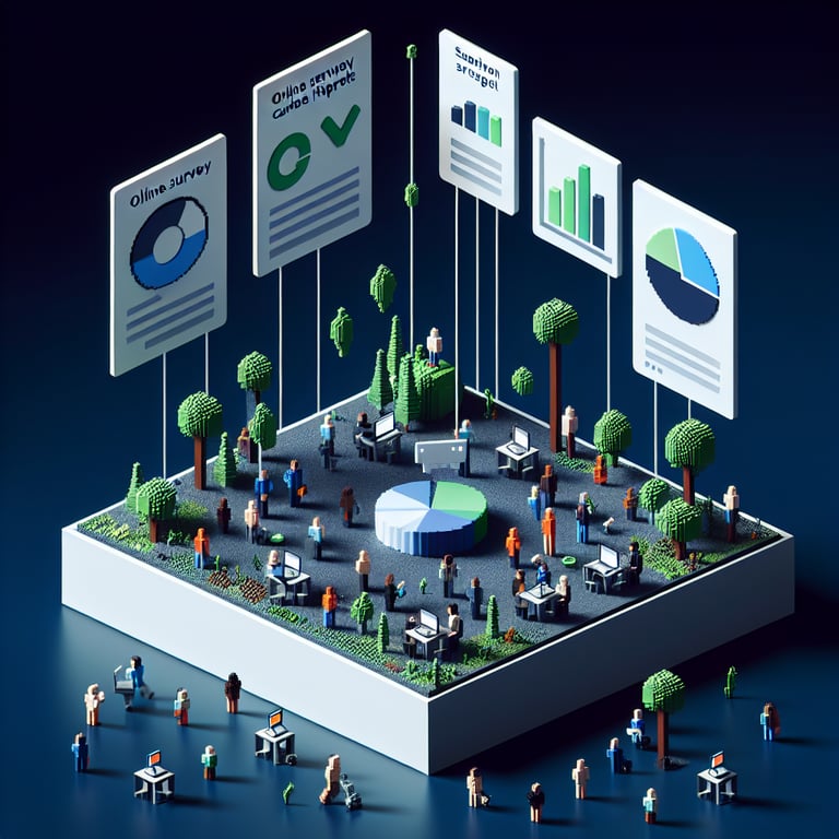Artistic 3D voxel depiction of emissions tracking survey concept
