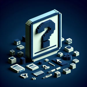 3D voxel art depicting online social media surveys on a dark blue background.