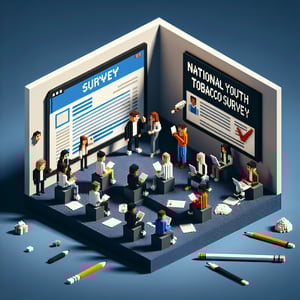 3D voxel art depicting online surveys, symbolizing national youth tobacco survey questions.