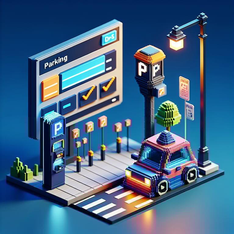 Artistic 3D voxel art illustrating parking occupancy survey themes