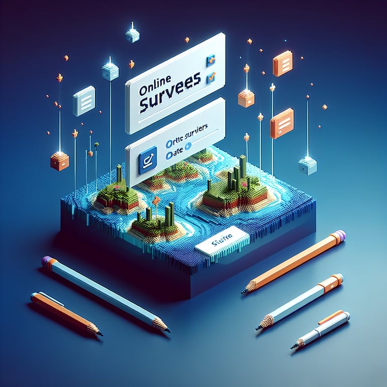 3D voxel art depicting an online matchmaking poll with engaging survey elements